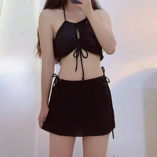 Lace-Up Halter Bikini Set with Wrap Skirt – 3 Piece - Bottoms - Swimwear - 6