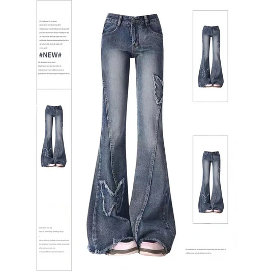 Y2K Butterfly Flare Jeans – 90s Vintage Low-Waist Denim - Bottoms - Women’s Jeans - 1