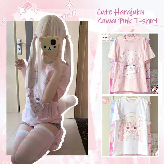 Harajuku Kawaii Anime T-Shirt – Y2K Cute Cartoon Tee - T-Shirts - 3/4 - Round - T-Shirts - 1