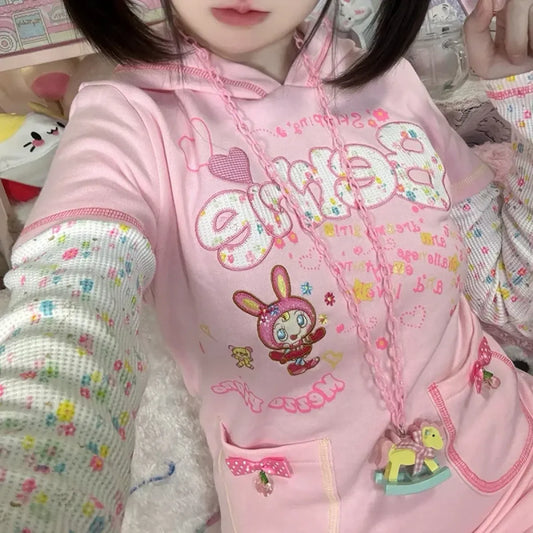 Kawaii Hoodie Dress – Y2K Fairycore Cartoon Print - All Dresses - Hooded - Women’s Hoodies - 1