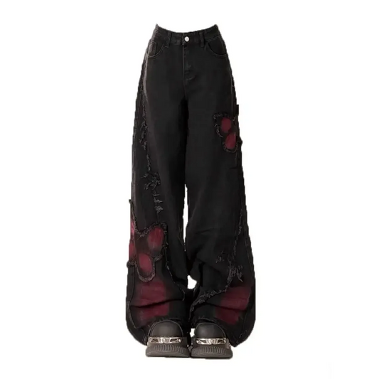 Gothic Y2K Patchwork Baggy Jeans - Bottoms - Women’s Jeans - 2