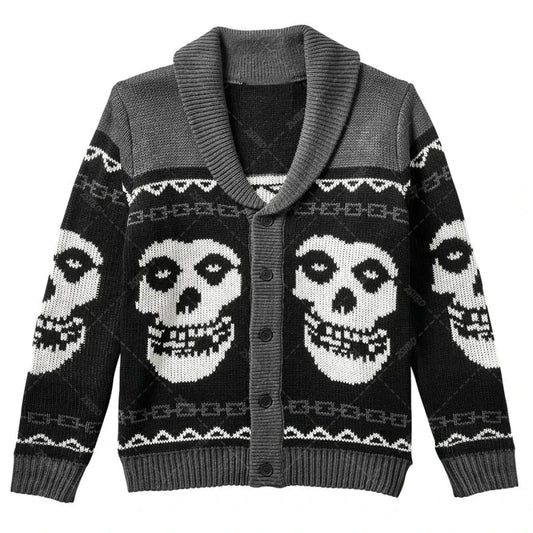 Y2K Gothic Skull Knit Cardigan Sweater - Sweaters - Sweater / Pullover - 1