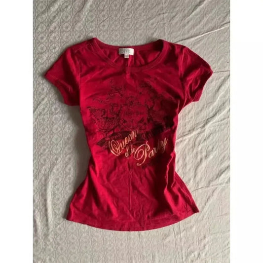 Y2K Graphic Tee – Vintage Retro Slim Fit Short Sleeve - T-Shirts - Short - Round - T-Shirts - 1