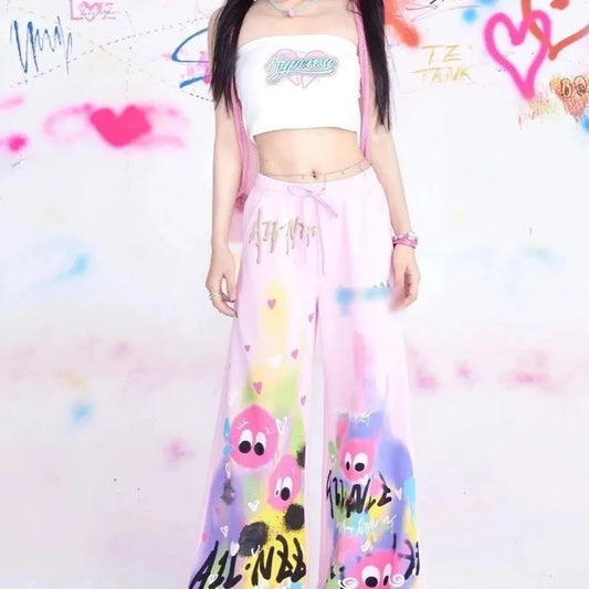 Graffiti Wide-Leg Pants – Y2K Harajuku Streetwear Aesthetic - Bottoms - Women’s Pants - 2