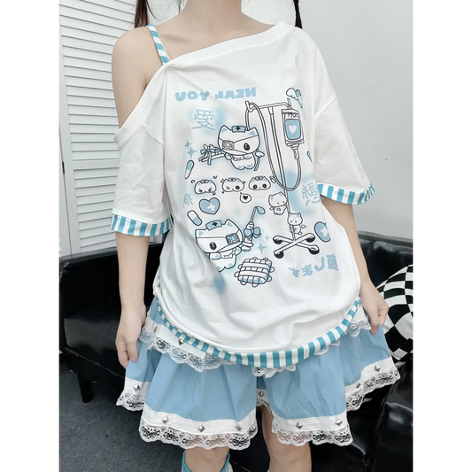 Y2K Harajuku T-Shirt – Japanese Patchwork - T-Shirts - Short - Asymmetric - T-Shirts - 1