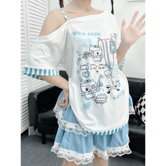 Y2K Harajuku T-Shirt – Japanese Patchwork - T-Shirts - Short - Asymmetric - T-Shirts - 2