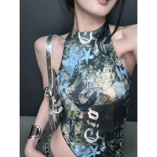 Y2K Irregular Print Halter Crop Top - Women’s Clothing & Accessories - Tank Top / Cami - 1