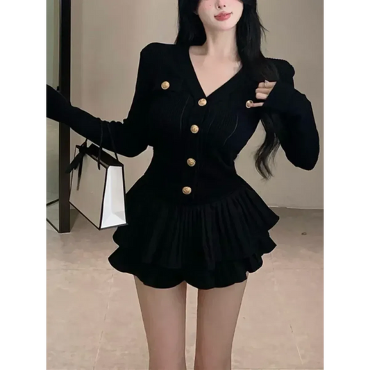 Y2K Kawaii Knitted Two-Piece Set – Elegant Mini Skirt Suit - Bottoms - Short - Round - Clothing Sets - 1