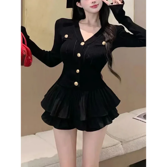 Y2K Kawaii Knitted Two-Piece Set – Elegant Mini Skirt Suit - Bottoms - Short - Round - Clothing Sets - 2