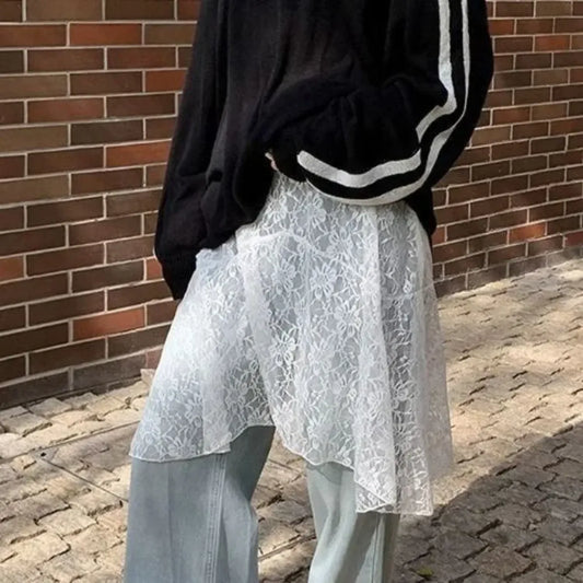 Lace Overlay A-Line Skirt – Y2K E-Girl Summer Drop - Bottoms - Skirt - 7