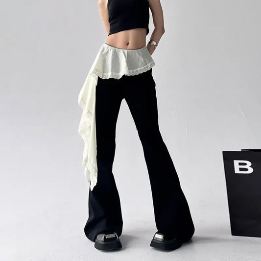 Y2K Lace Patchwork Flare Pants - Bottoms - Pants - 7