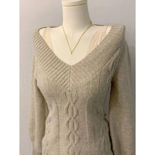 V-Neck Slim Fit Sweater – Y2K Lace Trim Knit Pullover Top - Sweaters - Long - V-neck - Sweaters - 3