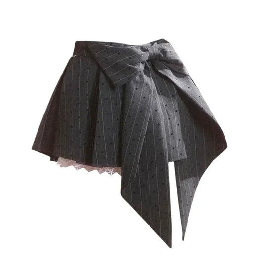 Pleated Mini Skirt – Y2K Lolita Bow Lace Patchwork - Bottoms - Short - Round - Skirts - 1