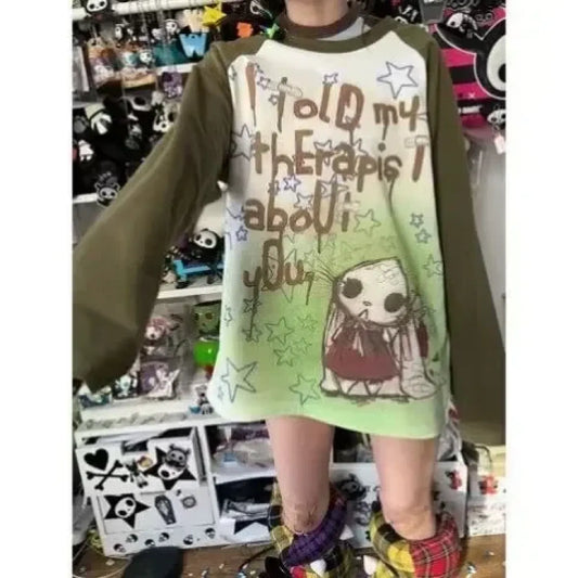 Y2K Skull Faux Layered Harajuku Long Sleeve Tee - T-Shirts - T-Shirt - 2