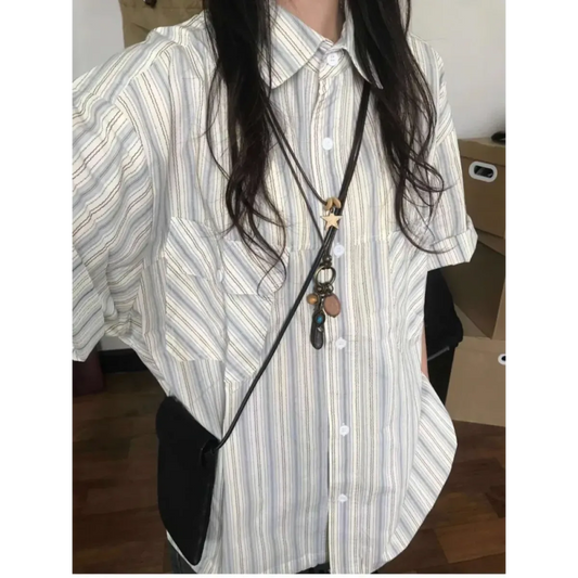 Y2K Striped Loose Fit Button-Up Shirt - T-Shirts - Button-Up Shirt - 2