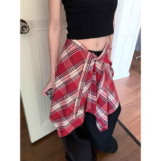 Y2K Irregular Plaid Lace-Up Mini Skirt - Bottoms - Skirts - 2