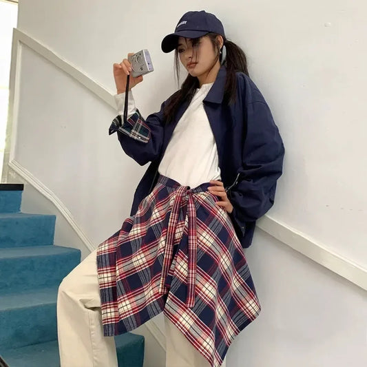 Y2K Irregular Plaid Lace-Up Mini Skirt - Bottoms - Skirts - 7