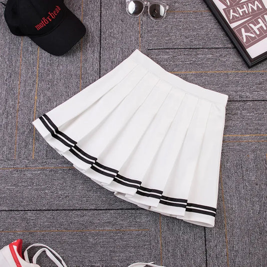 Y2K High Waist Pleated Mini Skirt – Kawaii Preppy Striped Style - Bottoms - Skirts - 6
