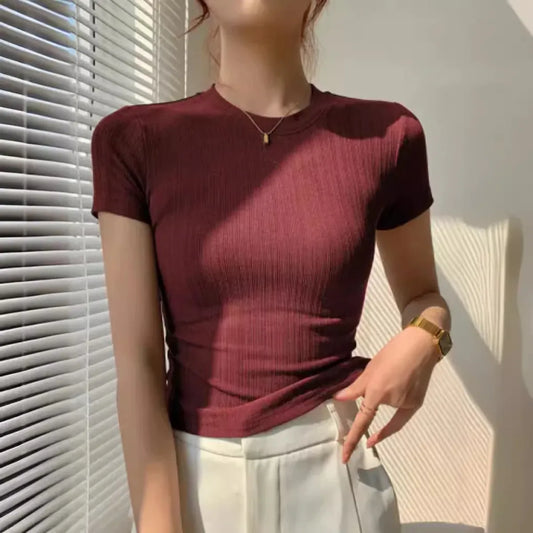 Y2K Harajuku Ribbed Knit Slim Tee - T-Shirts - T-Shirt - 4
