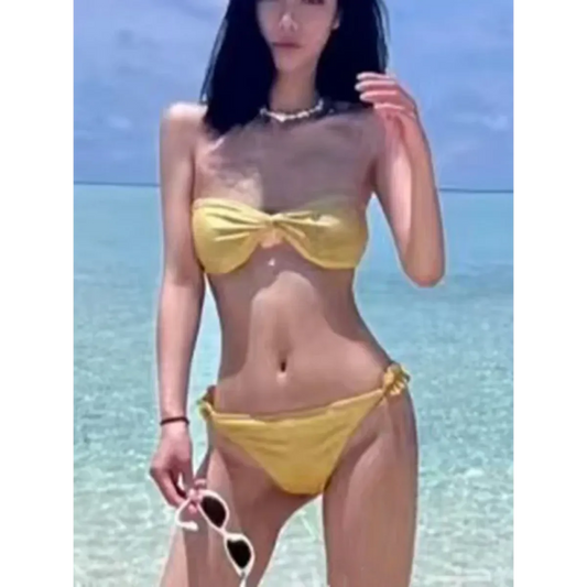 Strapless Ruffled Yellow Bikini Set - Swimsuits - Swimwear - 2