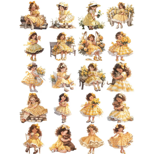 20Pcs Yellow Dress Girl Stickers - Cute DIY Scrapbooking Decorative Stickers - All Dresses - 2