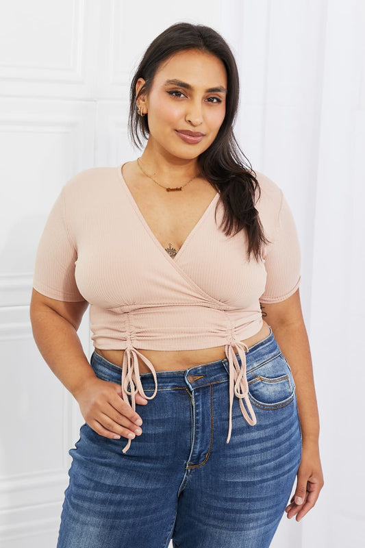 Back To Simple Full Size Ribbed Front Scrunched Top in Blush - Kawaii Stop - Capella, Crop Top, Off-Season Mega Sale, Ship from USA, Women's Clothing