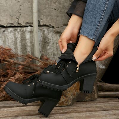 PU Leather Round Toe Block Heel Boots - Kawaii Stop - Comfortable Heels, Imported Fashion, Mid Heel Boots, PU Leather, Rubber Sole, Ship From Overseas, Shipping delay January 25 - February 19, Stylish Footwear, Y*H
