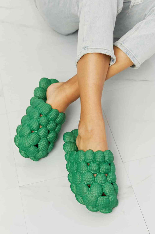 Laid Back Bubble Slides in Green - Kawaii Stop - Bubble Slides, Casual Chic, Comfortable Slippers, Cozy Comfort, Easy to Clean, Everyday Wear, Fashion Forward, Fashionable Slippers, Footwear Lover, Green Slides, Must-Have, NOOK JOI, Pain-Free Feet, Ship from USA, Stylish Footwear, Versatile, Women's Slippers