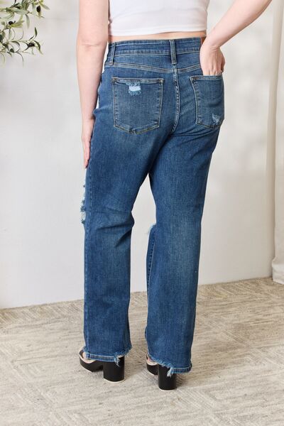 High Waist 90's Distressed Straight Jeans - Kawaii Stop - '90s Fashion, Casual Chic, Comfortable Fit, Contemporary Style, Denim Lover, Distressed Denim, Edgy Look, Fashion Forward, Fashion Statement, High Waist Jeans, Judy Blue, Must-Have, Night Out, Nostalgia Fashion, Retro Vibes, Ship from USA, Stylish Outfits, Trendy, Women's Jeans
