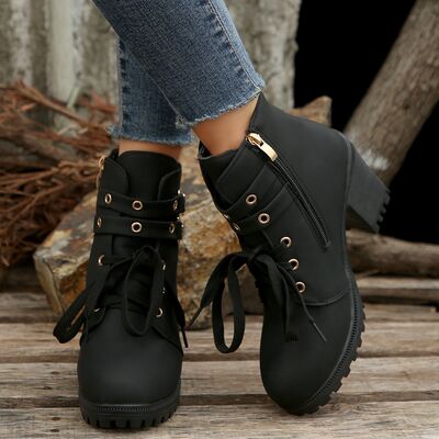 PU Leather Round Toe Block Heel Boots - Kawaii Stop - Comfortable Heels, Imported Fashion, Mid Heel Boots, PU Leather, Rubber Sole, Ship From Overseas, Shipping delay January 25 - February 19, Stylish Footwear, Y*H