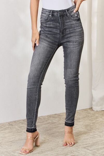 High Waist Tummy Control Release Hem Skinny Jeans - Kawaii Stop - Chic Fashion, Classic to Chic, Comfortable Fit, Easy-Care Apparel, Fashion Essentials, Figure-Enhancing Jeans, Flattering Silhouette, High Waist Jeans, Judy Blue, Machine Washable Jeans, Premium Quality Denim, Premium Stretch Jeans, Release Hem Skinny Pants, Ship from USA, Statement Denim, Stylish Bottoms, Trendy Outfit, Tummy Control Denim, Versatile Bottoms, Women's Denim