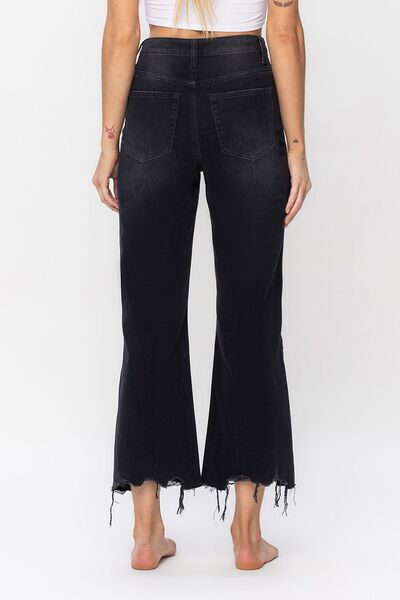 Vintage Ultra High Waist Distressed Crop Flare Jeans - Kawaii Stop - Cotton, Cropped Flare, Distressed Denim, Edgy Fashion, High Waist Jeans, Ship from USA, Size Inclusivity, Slightly Stretchy, Trendy Look, Unique Denim, Vervet by Flying Monkey, Vintage Style, Women's Fashion