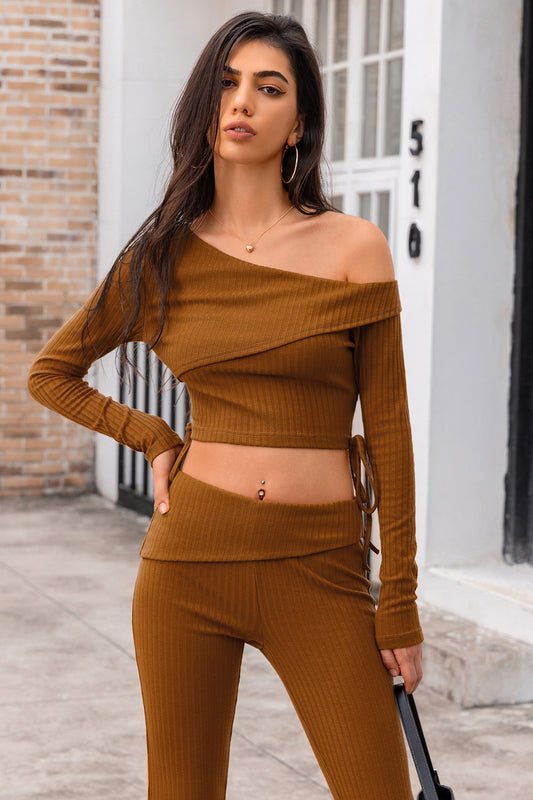 Asymmetrical Neck Ribbed Crop Top - Kawaii Stop - Asymmetrical flair, B@H@S@D, Chic elegance, Crop Top, Crop top charm, Fashion-forward chic, Ship From Overseas, Shipping Delay 09/29/2023 - 10/04/2023, ShippingDelay 09/29/2023 - 10/04/2023, Stylish comfort, Trendy design, Unique fashion, Versatile style, Women's Clothing