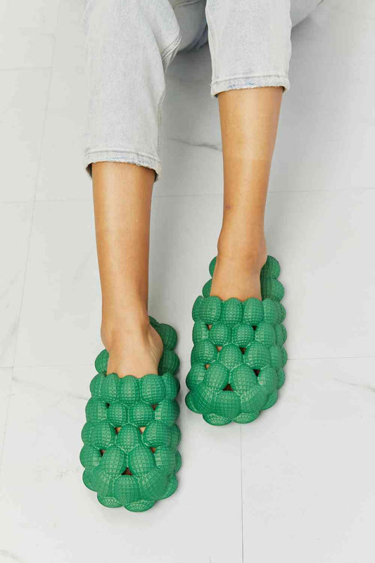 Laid Back Bubble Slides in Green - Kawaii Stop - Bubble Slides, Casual Chic, Comfortable Slippers, Cozy Comfort, Easy to Clean, Everyday Wear, Fashion Forward, Fashionable Slippers, Footwear Lover, Green Slides, Must-Have, NOOK JOI, Pain-Free Feet, Ship from USA, Stylish Footwear, Versatile, Women's Slippers