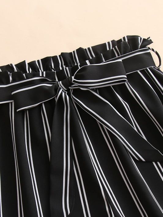 Striped Tie Belt Shorts - Kawaii Stop - Chic Fashion, Fashionable Outfit, Ship From Overseas, Shipping Delay 09/30/2023 - 10/03/2023, Shorts, Sounded, Striped Elegance, Striped Shorts, Stylish Shorts, Summer Wardrobe, Tie Belt, Trendy Look, Women's Clothing