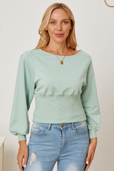 Boat Neck Lantern Sleeve Blouse - Kawaii Stop - Boat Neck Top, Chic Design, Early Spring Collection, Easy Care, Elegant Style, Lantern Sleeve Blouse, No Stretch Material, Opaque Sheer, Ship From Overseas, Shipping delay February 8 - February 16, Statement Sleeves, SYNZ, Versatile Blouse, Women's Fashion