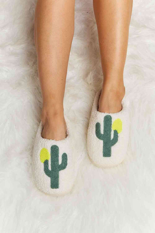 Cactus Plush Slide Slippers - Kawaii Stop - Cactus Pattern, Cozy Slippers, Faux Fur, Gift Idea, Indoor Comfort, Melody, Ship from USA, Slip-On Design, Soft Plush Feel, Stylish Loungewear, Whimsical Style, Winter Slippers, Women's Footwear