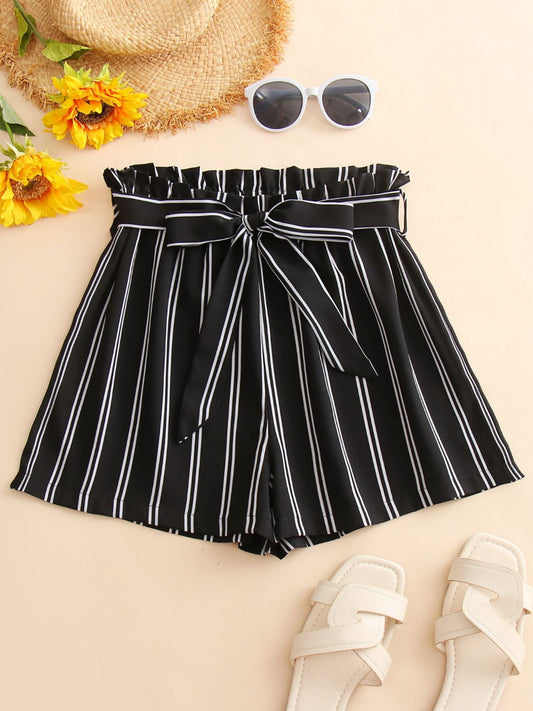 Striped Tie Belt Shorts - Kawaii Stop - Chic Fashion, Fashionable Outfit, Ship From Overseas, Shipping Delay 09/30/2023 - 10/03/2023, Shorts, Sounded, Striped Elegance, Striped Shorts, Stylish Shorts, Summer Wardrobe, Tie Belt, Trendy Look, Women's Clothing