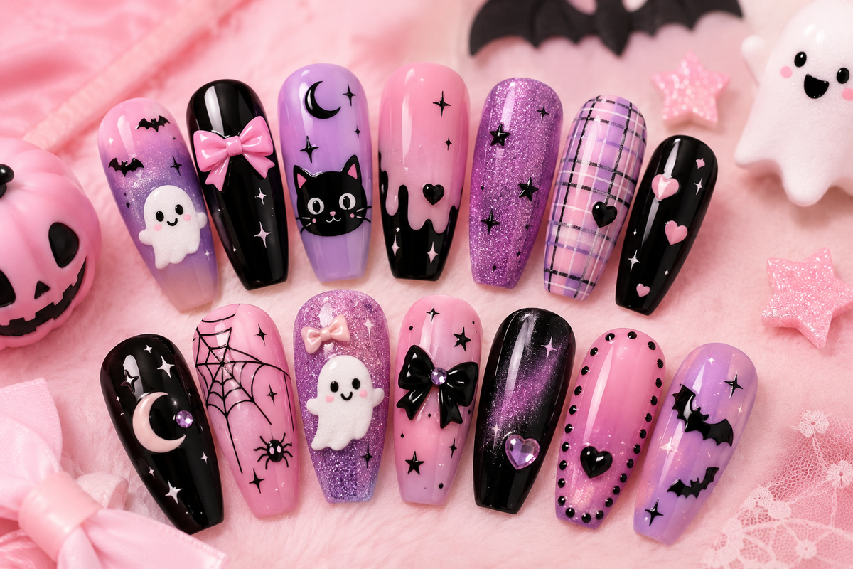 Kawaii Halloween Nails: Cute Spooky Press-On Ideas - Cute Beauty, Halloween Nails, Kawaii Nails, Press-On Nails, Spooky