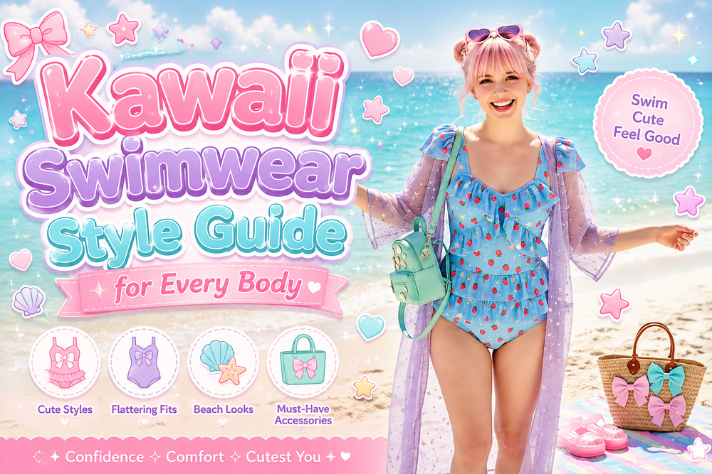 Kawaii Swimwear Style Guide for Every Body - Anime Swimwear, Beach Accessories, Cute Swimwear, Harajuku Beach Style,