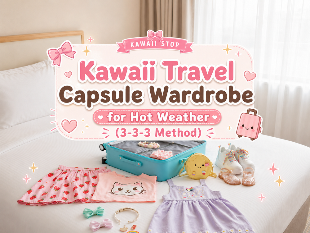 Kawaii Travel Capsule Wardrobe for Hot Weather (3-3-3 Method) - 3-3-3 Method, Capsule Wardrobe Tips, Cute Travel