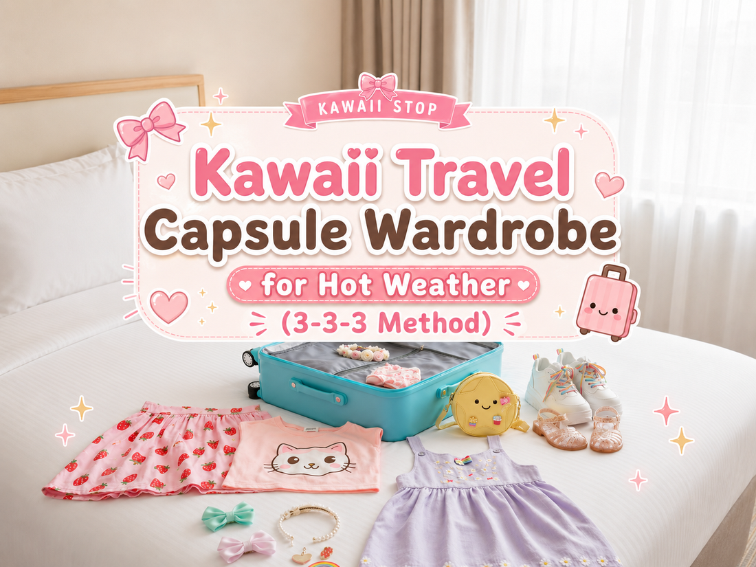 Kawaii Travel Capsule Wardrobe for Hot Weather (3-3-3 Method) - 3-3-3 Method, Capsule Wardrobe Tips, Cute Travel
