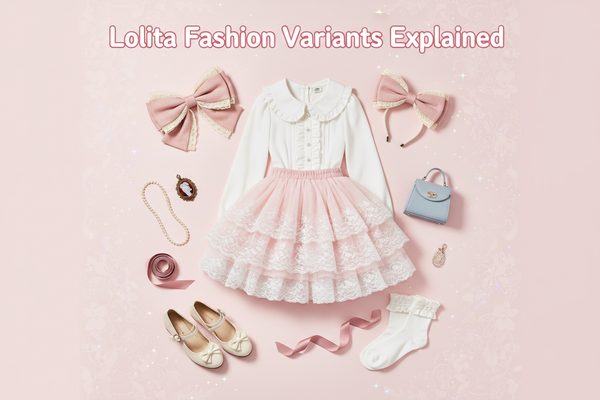 Pastel lolita fashion outfit with lace dress, bows, and accessories for exploring lolita fashion variants