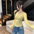 Fitted Henley Knit Top - Blouses & Shirts - Blouse - 3