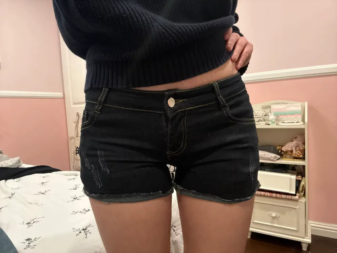 Shopper wearing Harajuku Denim Shorts