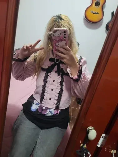 Shopper wearing the Sweet Harajuku Lace Ruffle Blouse