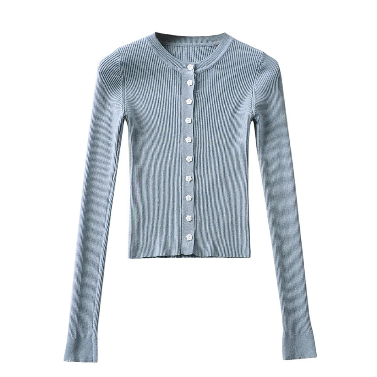 Round Neck Buckle Long Sleeve Slim Fit Top - T-Shirts - T-Shirt - 1