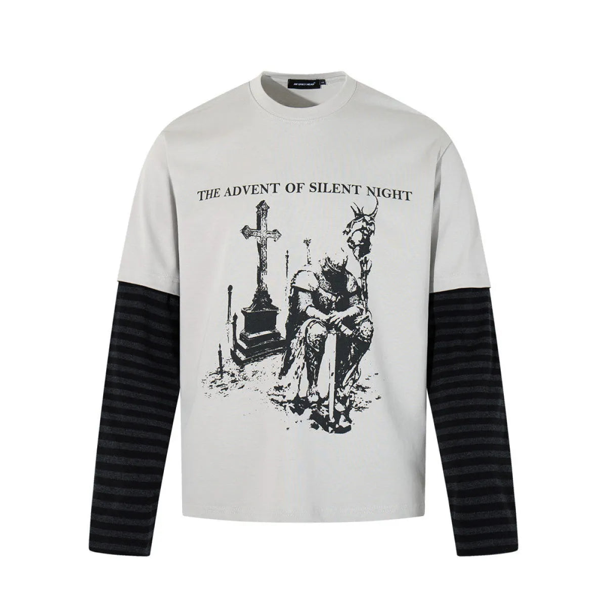 Color Block Fake Two-Piece Long Sleeve Shirt - T-Shirts - T-Shirt - 1