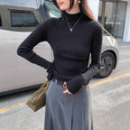 Cable Knit Half High Neck Slim Fit Sweater - Sweaters - Sweater / Pullover - 1