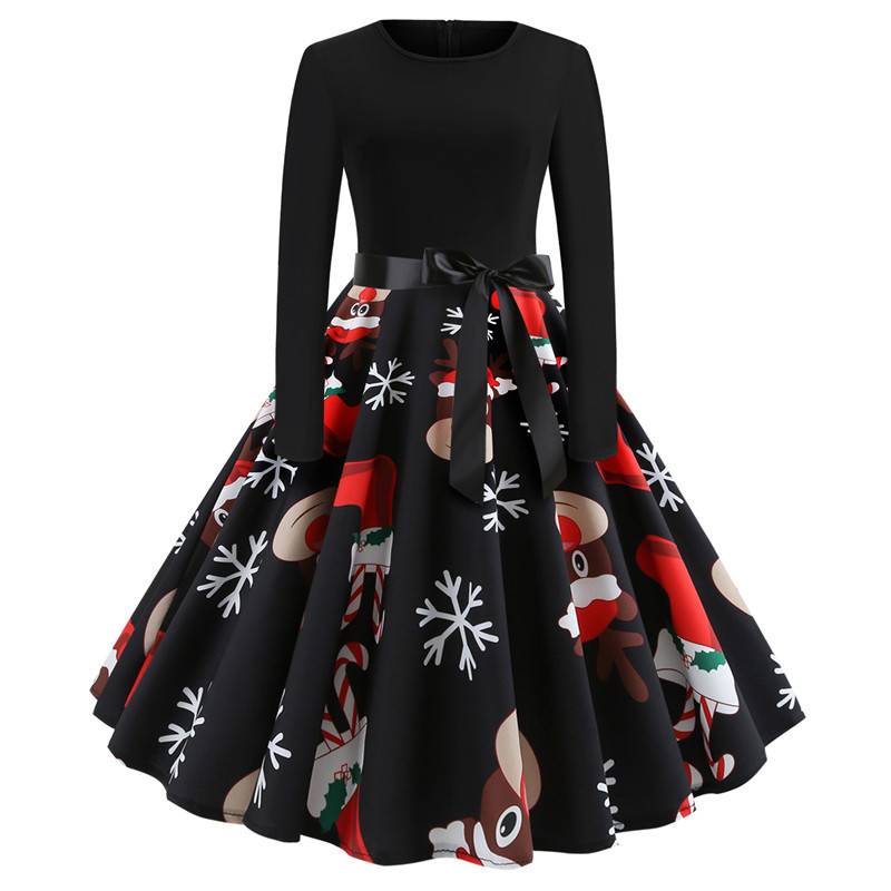 Women's Christmas Styled Swing Dress - Kawaii Stop - A-Line, All Dresses, Casual, Christmas, Cotton, Dress, Dresses, Elegant, Empire, Knee-Length, O-Neck, Patchwork, Styled, Swing, Vintage, Women's Clothing &amp; Accessories